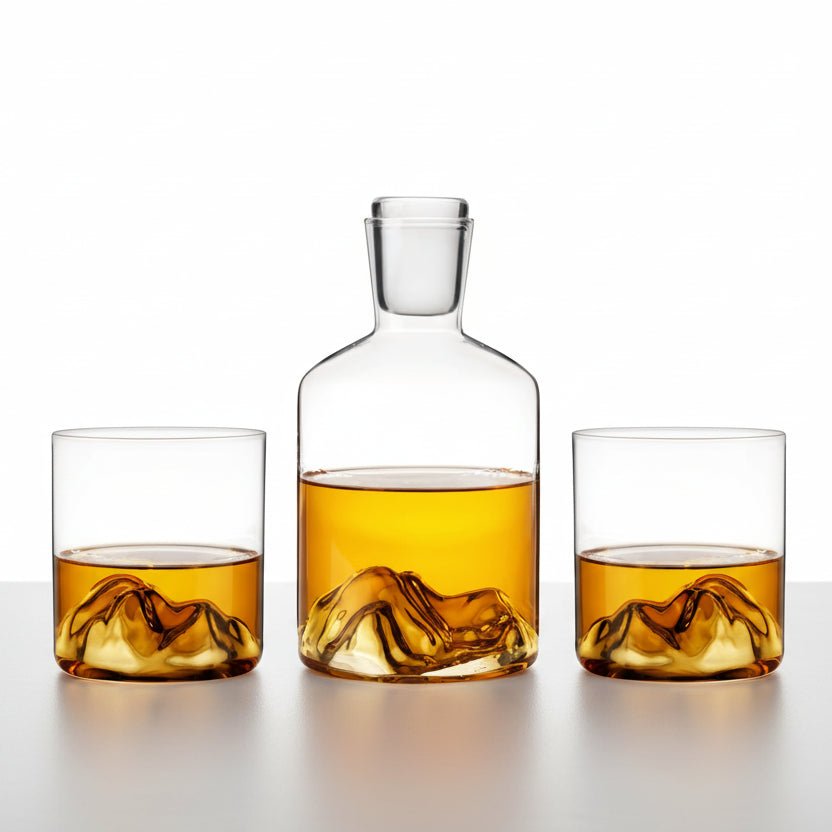 Viski Mountain Crystal Decanter & Whiskey Tumbler Set, 3-Piece