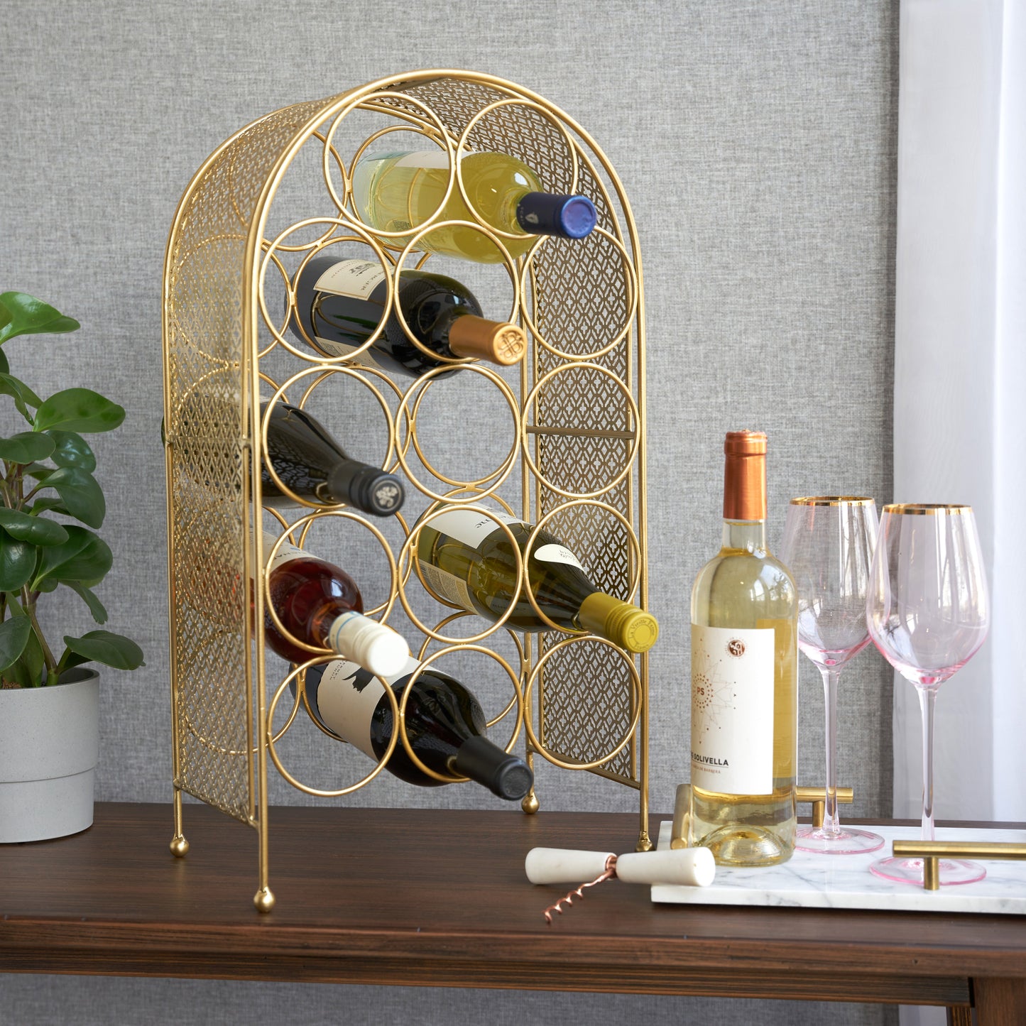 Trellis 14-Bottle Wine Rack, Gold