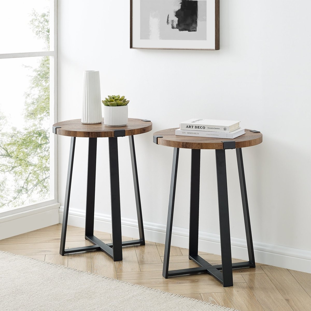 Walker Edison 2 Piece Metal Wrap Faux Rustic Side Table