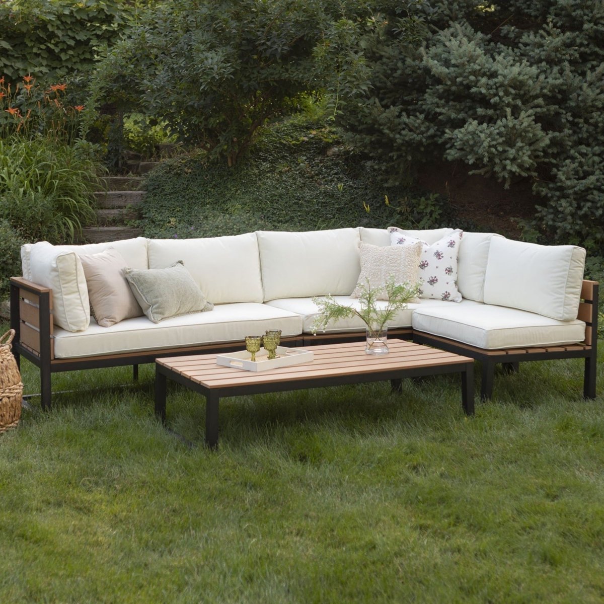 Walker Edison 4 - Piece Jane Outdoor Patio Conversation Set with Cushions