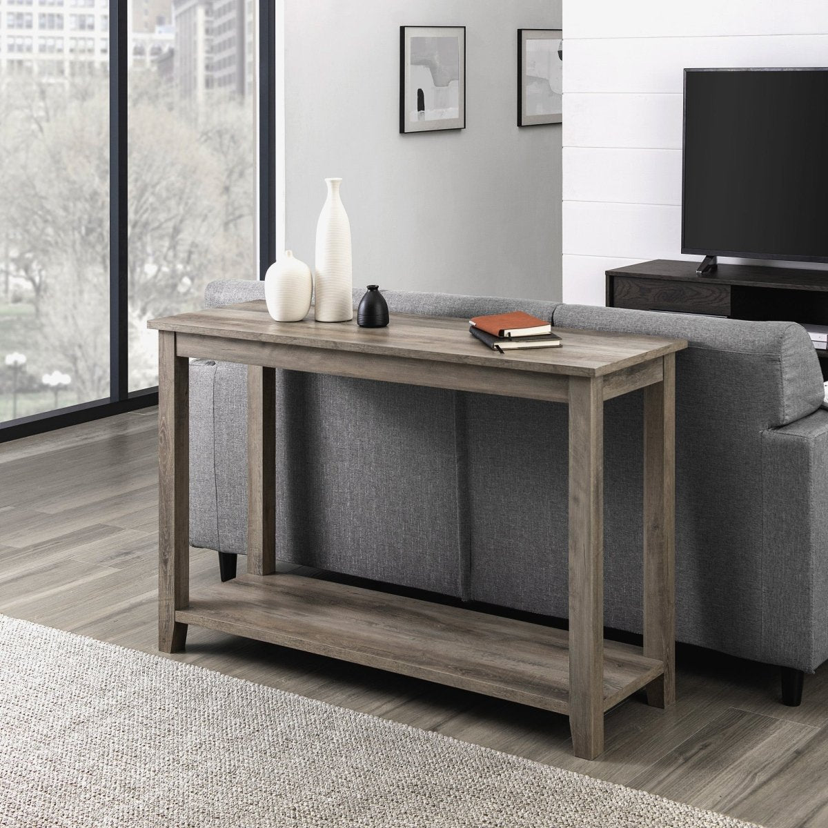 Walker Edison 48" MDF Console Table - Coastal Sofa Table with Storage Shelf