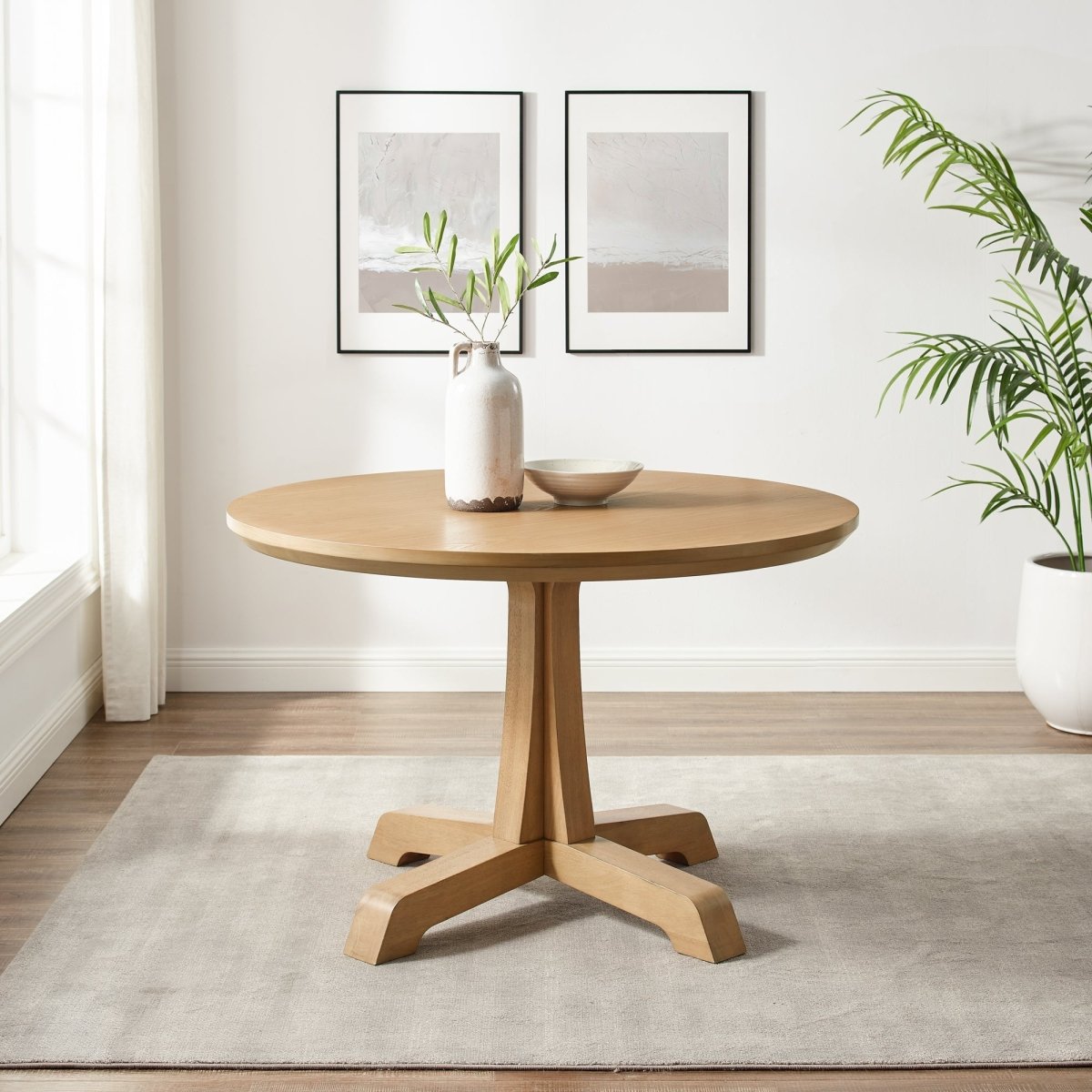Walker Edison 48" Round Rubberwood Dining Table - Pedestal Base, Seats 4 - 6