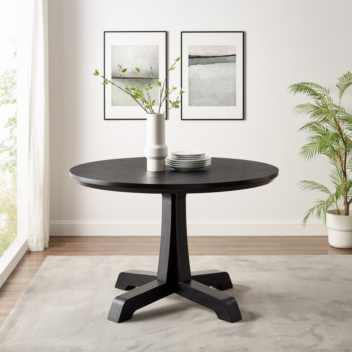 Walker Edison 48" Round Rubberwood Dining Table - Pedestal Base, Seats 4 - 6