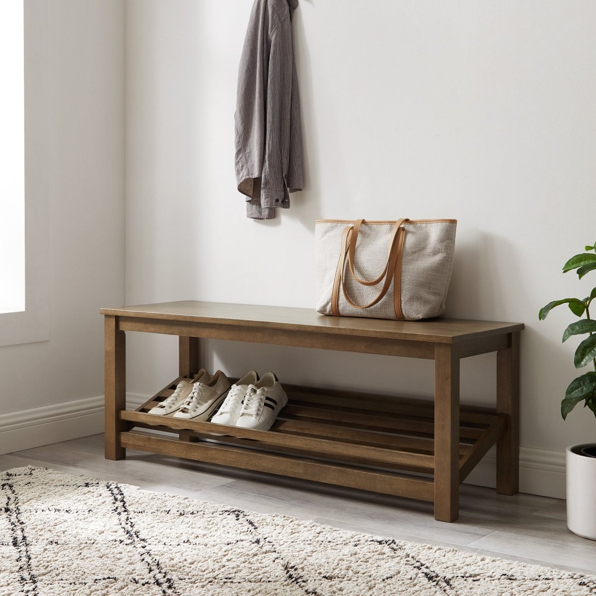 Walker Edison 48" Rover Entry Bench - MDF Shoe Storage with Angled Shelf