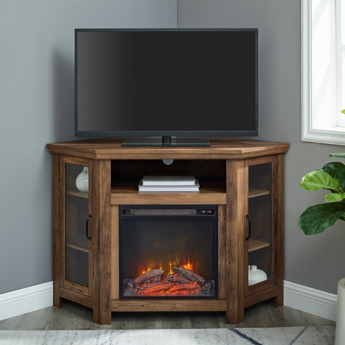 Walker Edison 48" Wood Corner Fireplace TV Stand