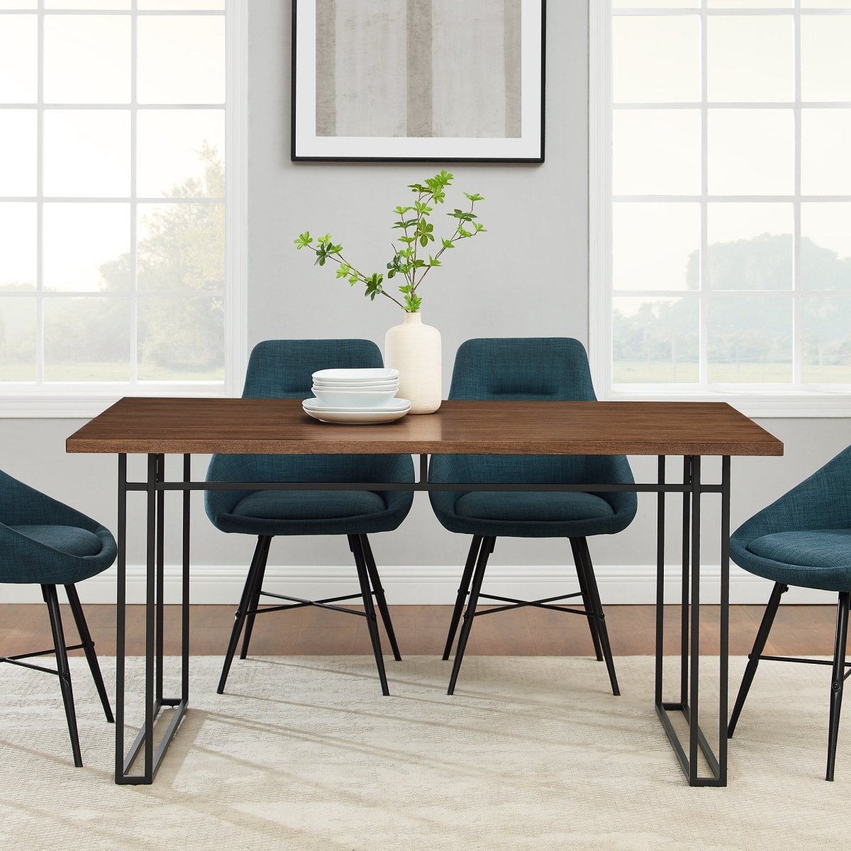 Walker Edison 60" Industrial Dining Table - MDF Veneer & Powder - Coated Steel