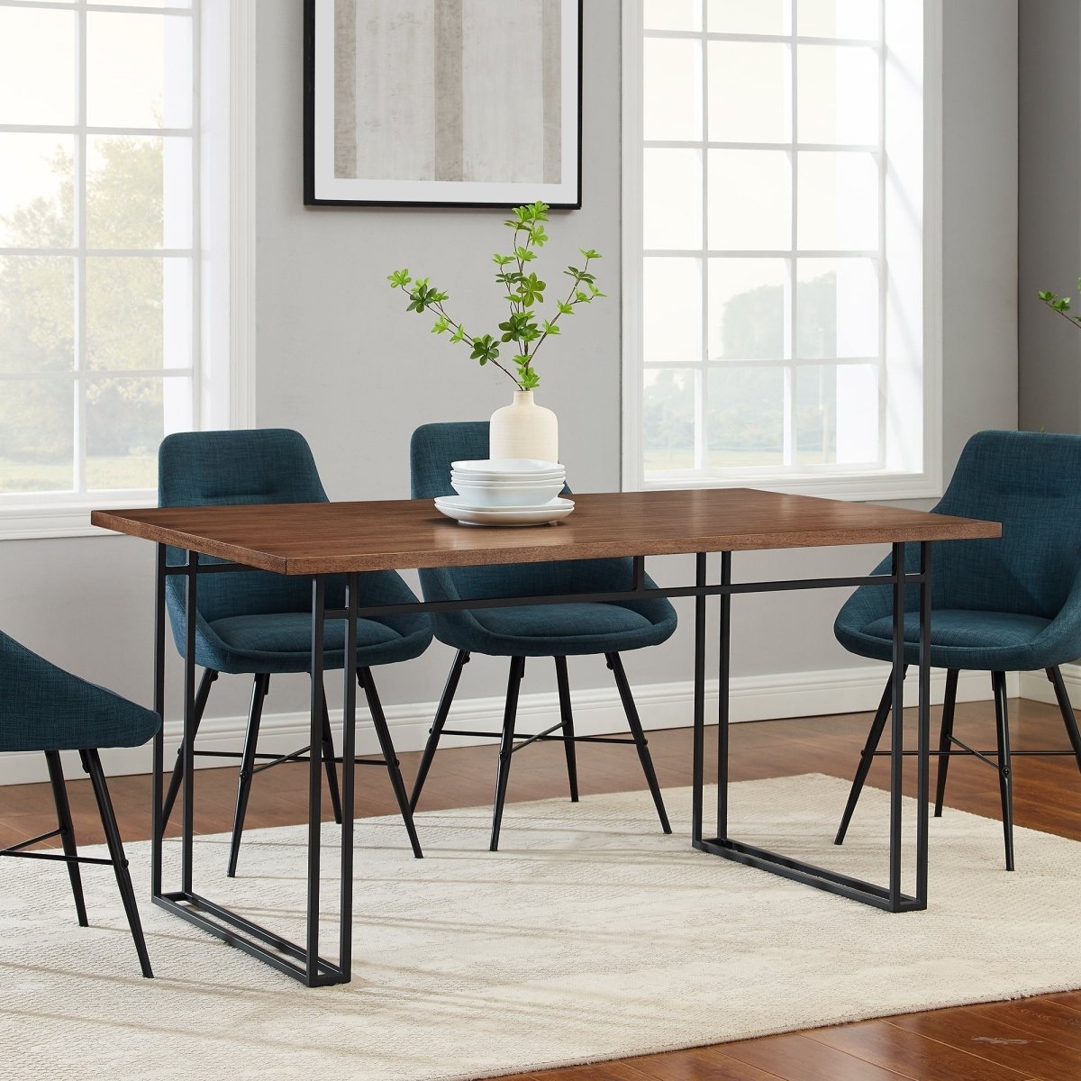 Walker Edison 60" Industrial Dining Table - MDF Veneer & Powder - Coated Steel