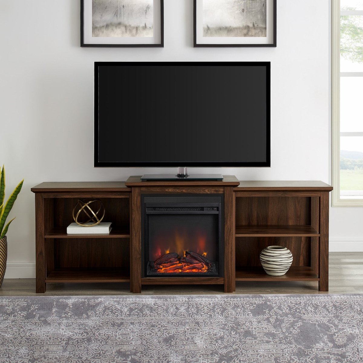 Walker Edison 70" Tiered Top Open Shelf Fireplace TV Stand