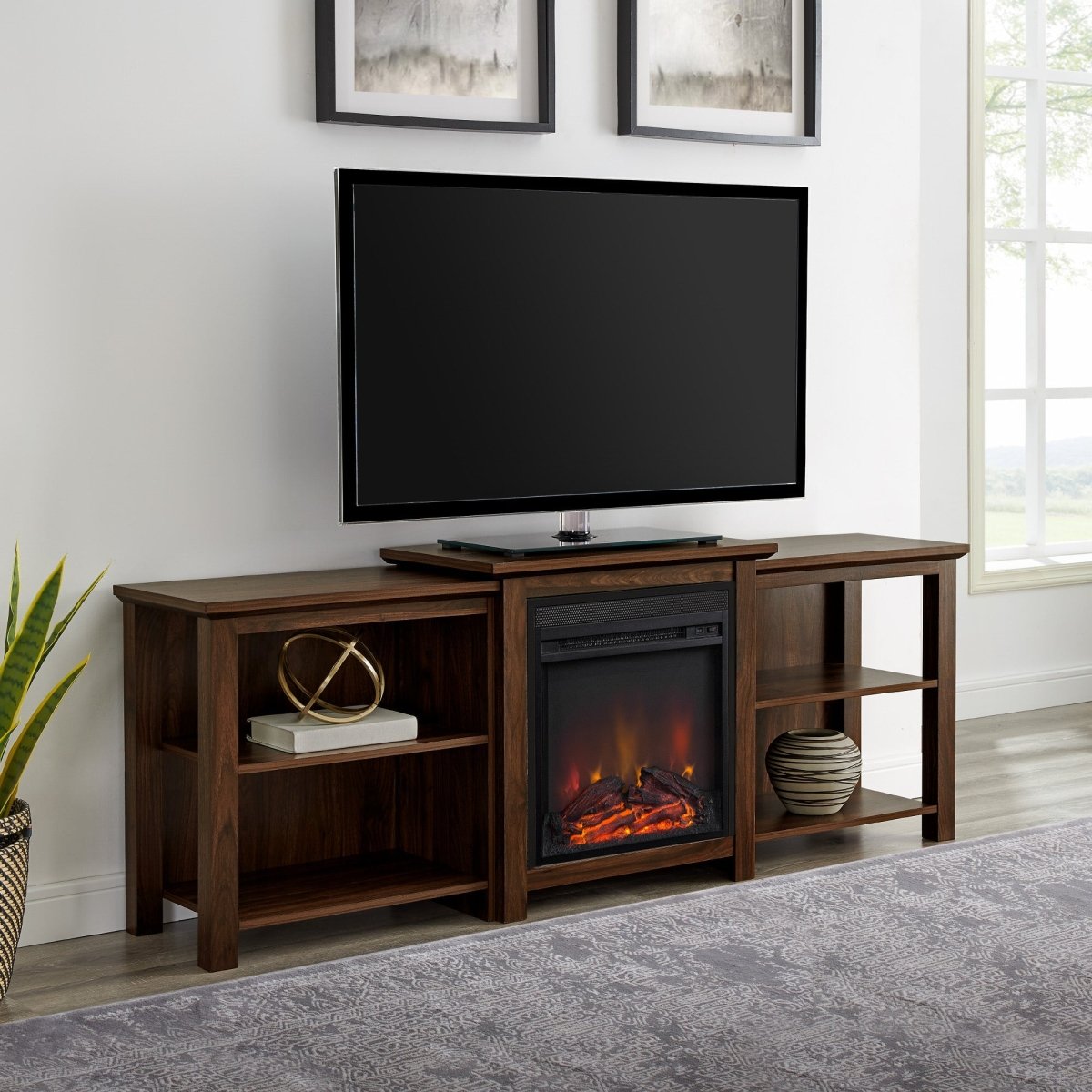 Walker Edison 70" Tiered Top Open Shelf Fireplace TV Stand