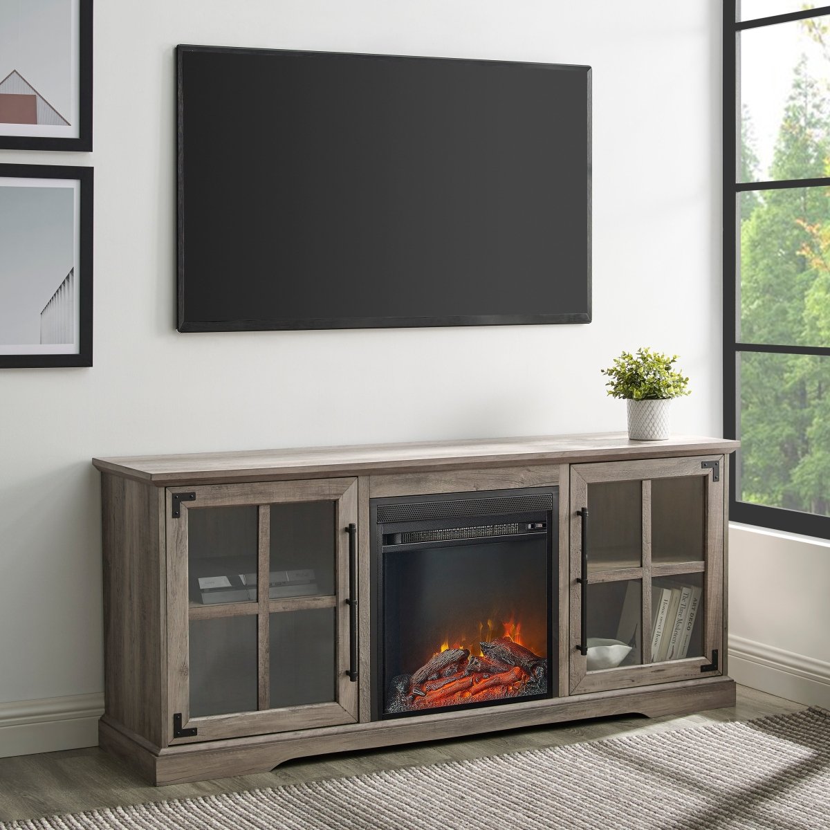 Walker Edison Abigail 60" 2 Door Fireplace Console