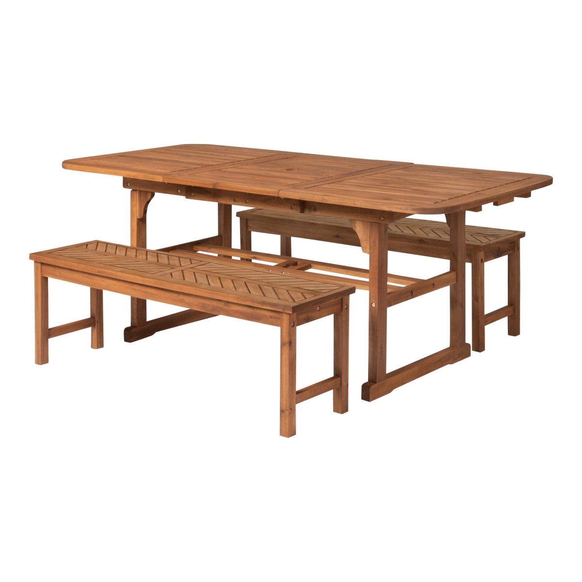 Walker Edison Acacia Wood Extendable Patio Dining Set - 3 - Piece Picnic Bench