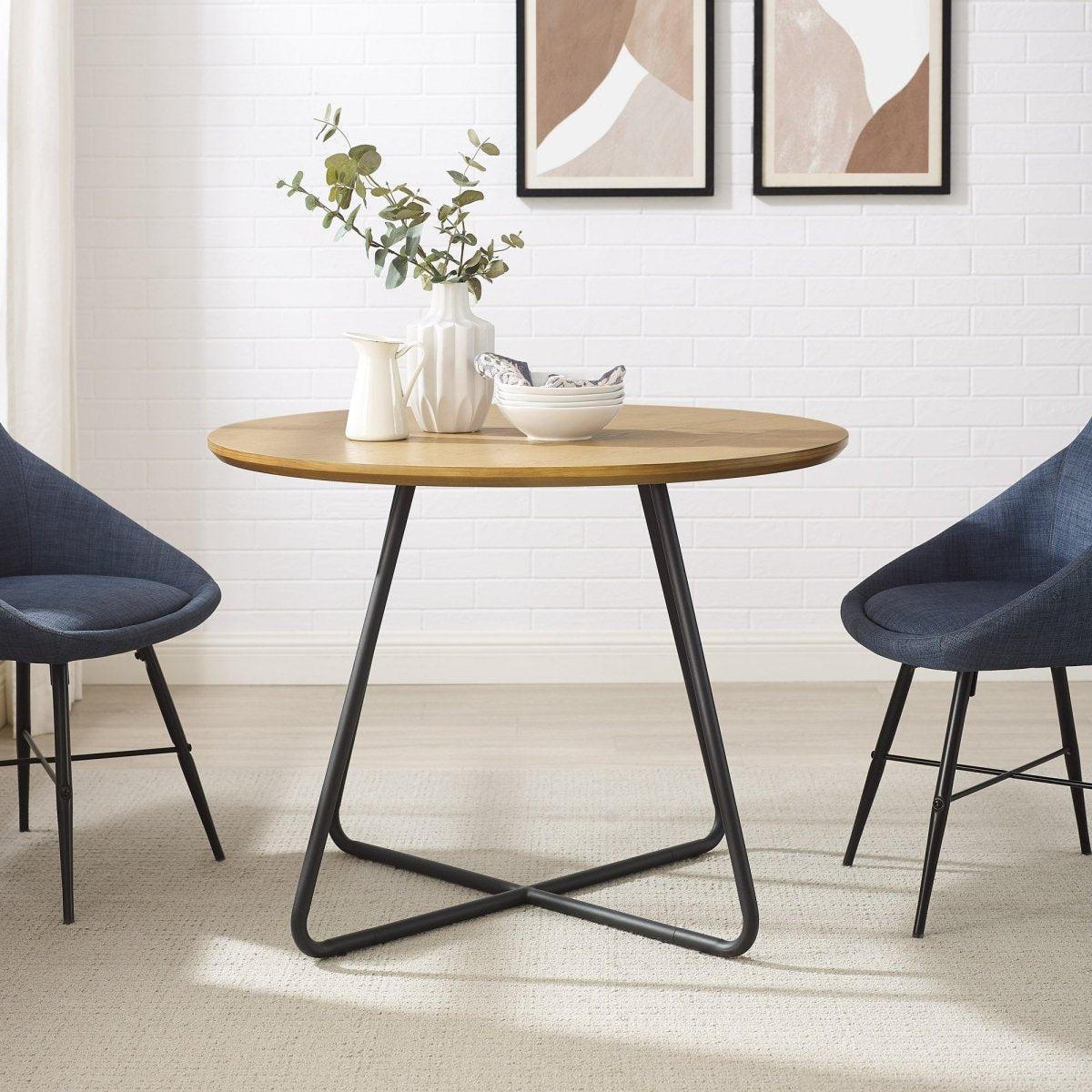 Walker Edison Alex 40" Modern Veneer and Metal Round Dining Table