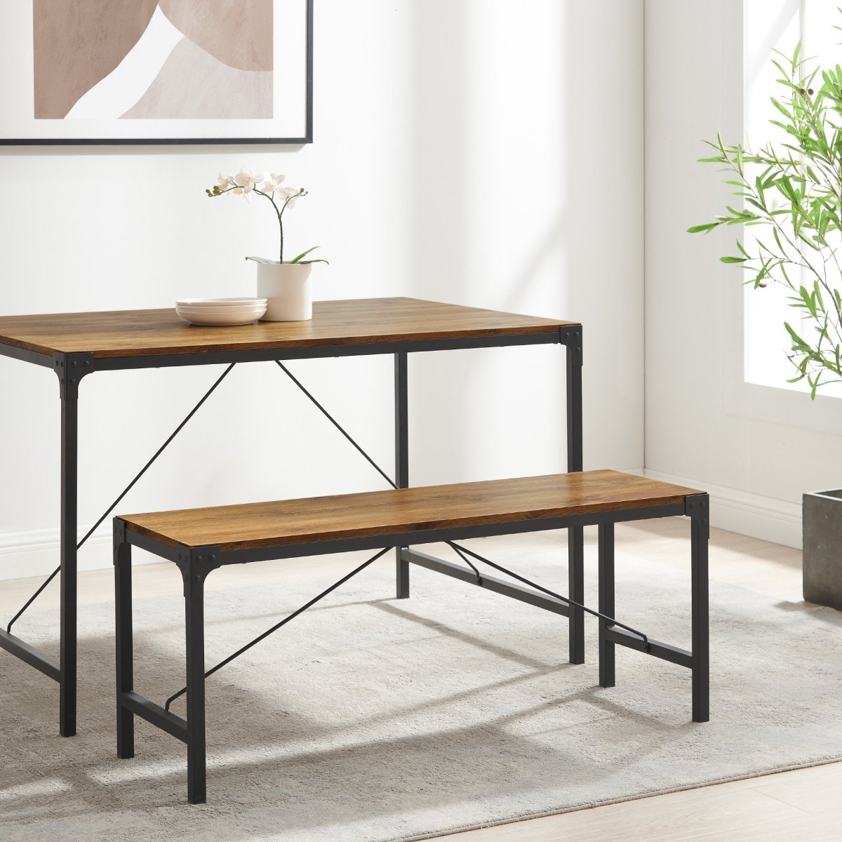 Walker Edison Angle Iron 44" Trestle Style Dining Bench