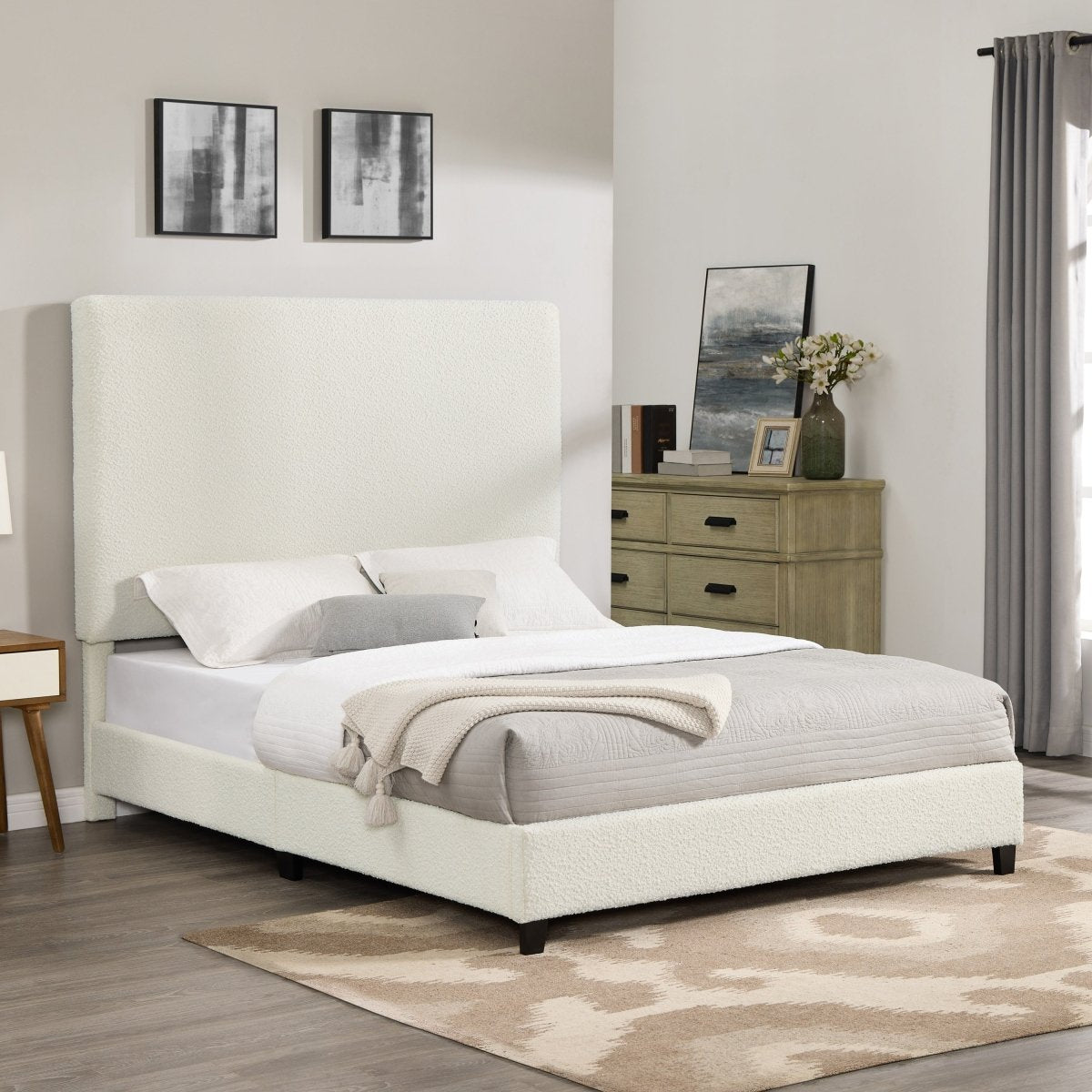 Walker Edison Boucle Upholstered Queen Platform Bed