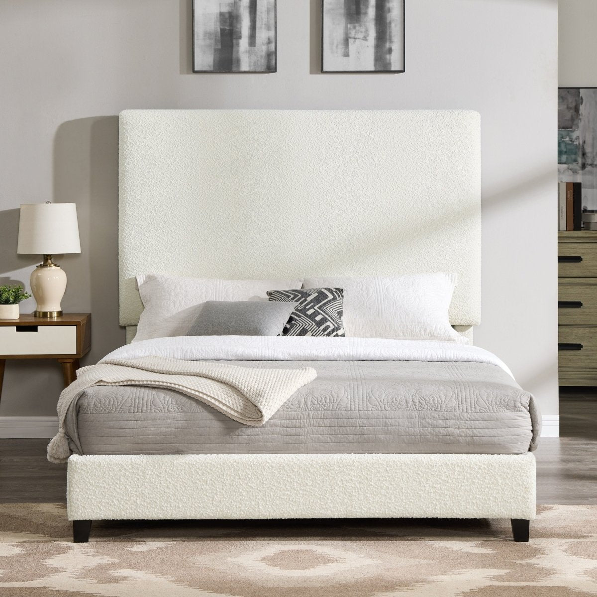 Walker Edison Boucle Upholstered Queen Platform Bed