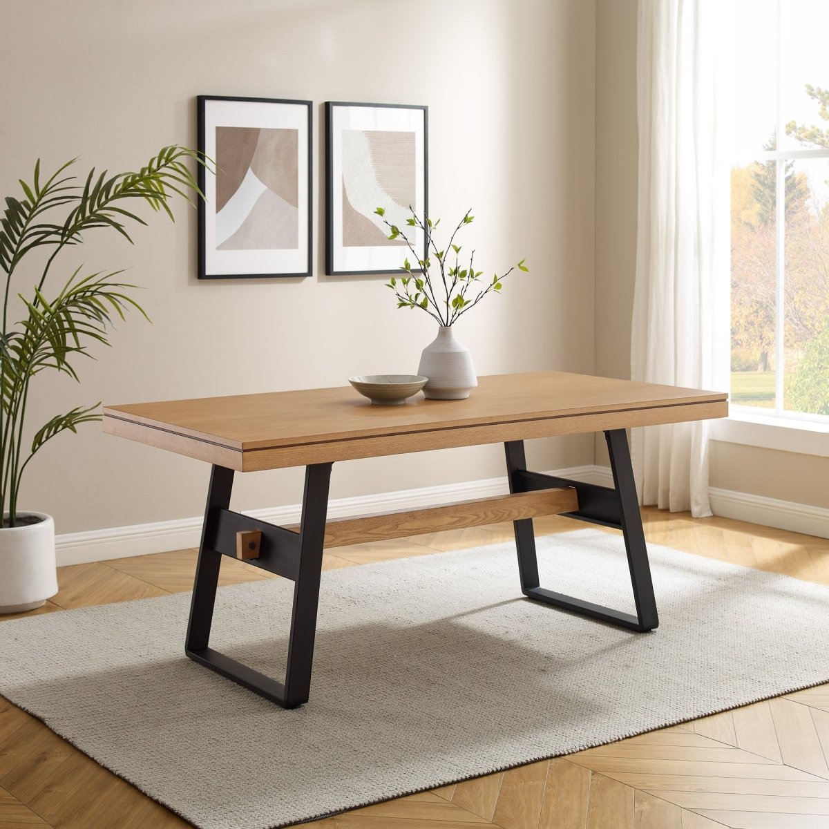 Walker Edison Brickell Modern Industrial Bridge - Leg Dining Table