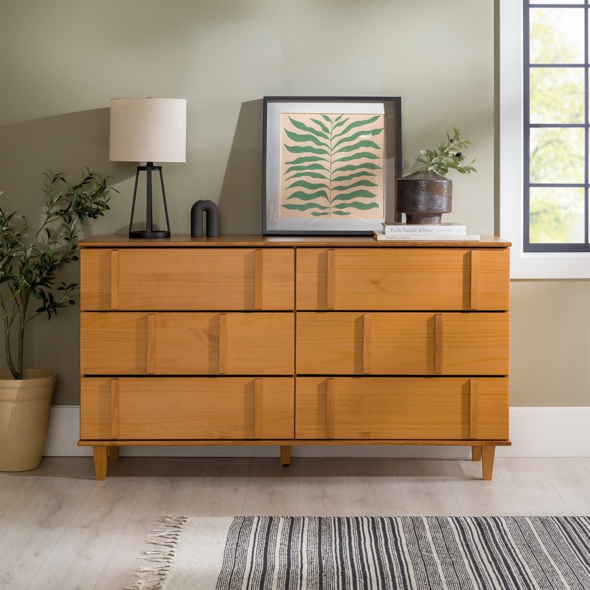 Walker Edison Modern Detailed 6-Drawer Solid Wood Dresser 60 Inch Caramel Walker Edison Modern Detailed 6-Drawer Solid Wood Dresser 60 Inch Caramel