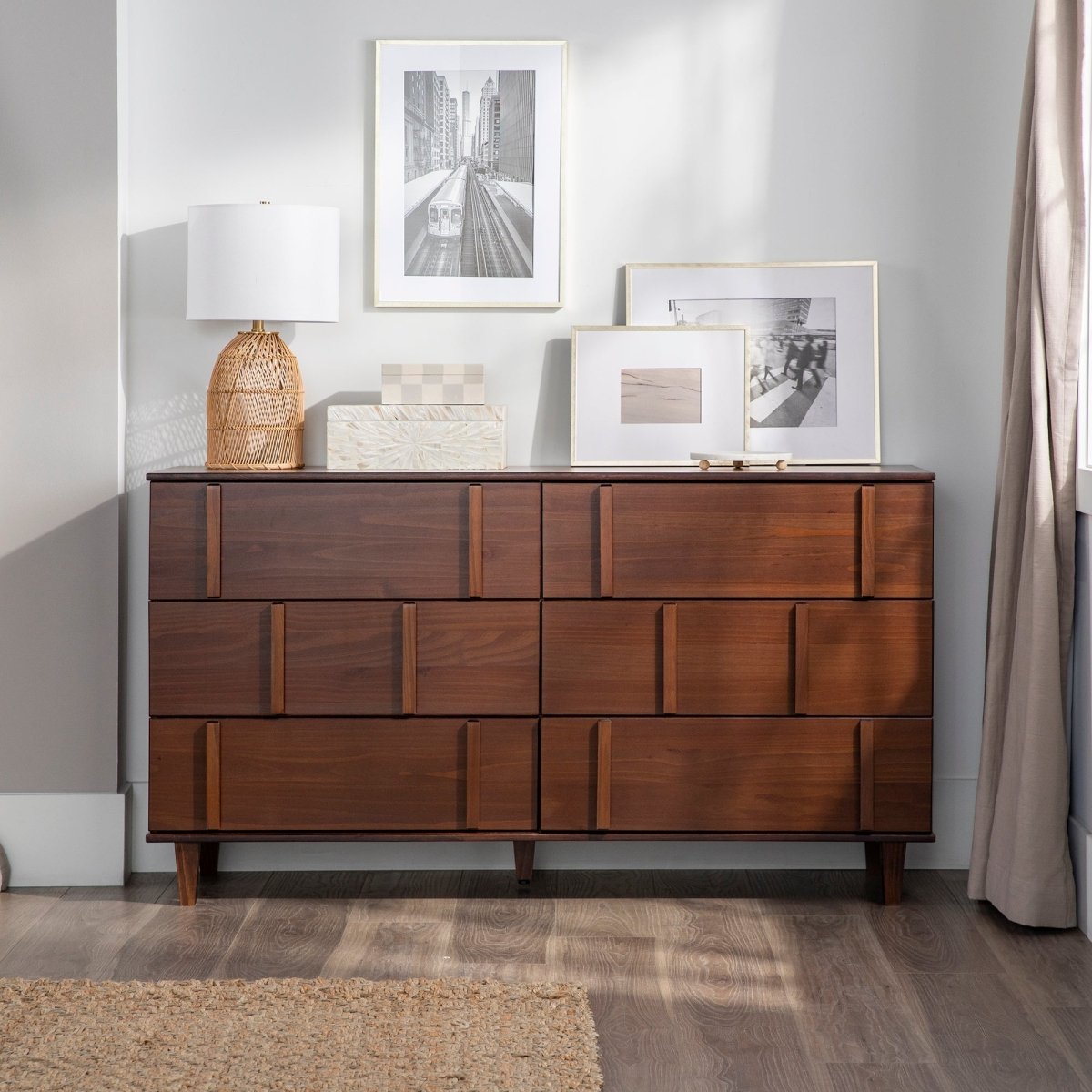 solid wood modern dresser Mercury Row Natural Pine 3 Drawer The deep shades of wooden brown in a natural grain pattern elevate the pieces visual appeal and make it into a lovely addition to the bedroom space Modern Solid Wood 6-Drawer Dresser