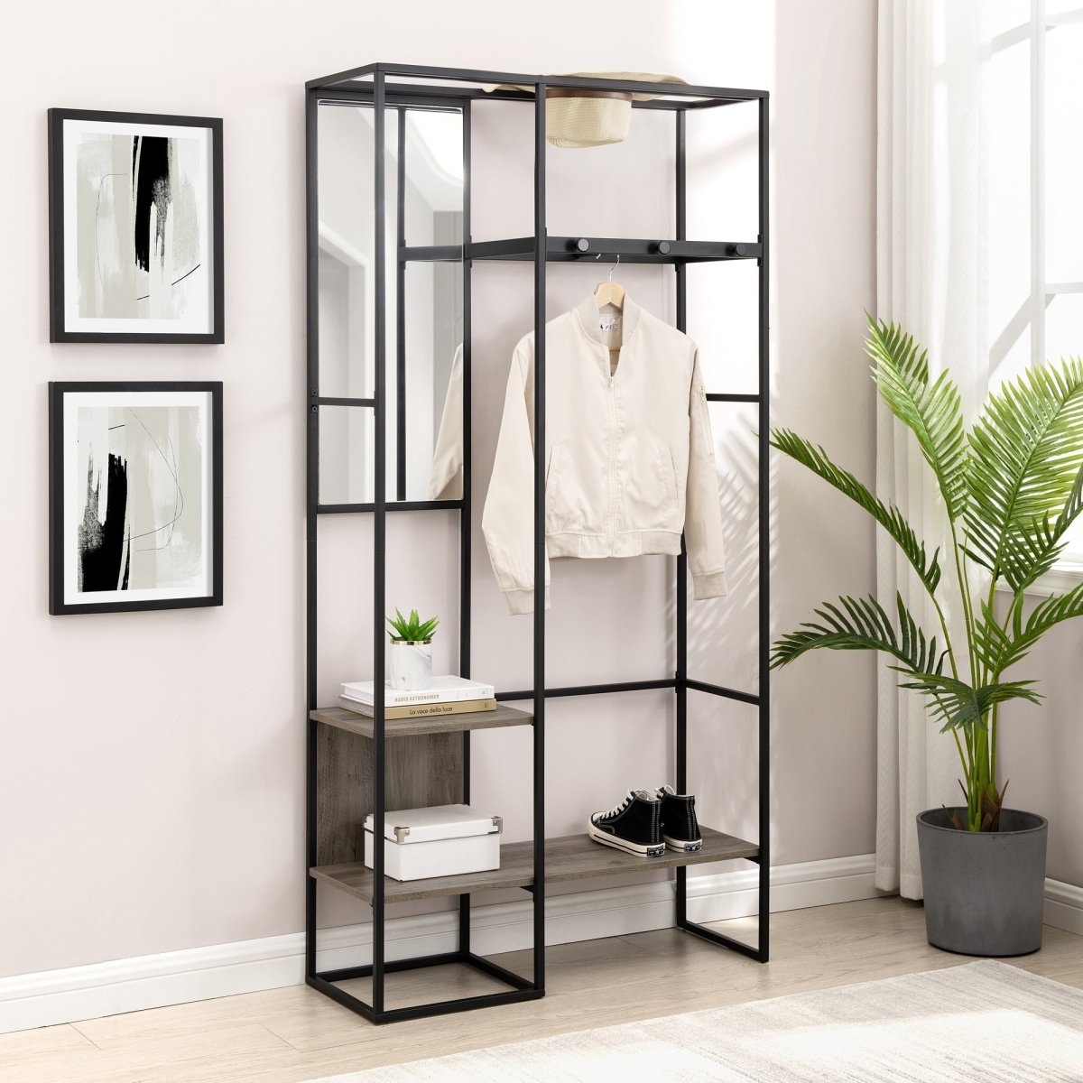 Walker Edison Bryant Modern Metal and Wood Hall Tree