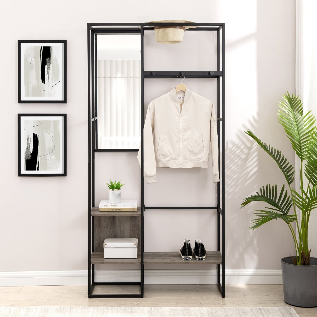 Walker Edison Bryant Modern Metal and Wood Hall Tree