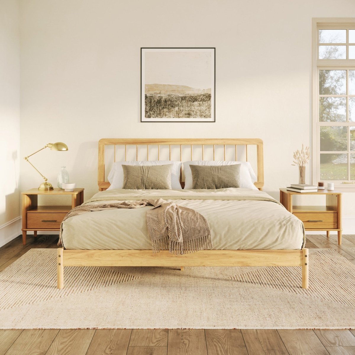 Walker Edison Cama Mid - Century Modern Solid Wood Spindle Bedframe