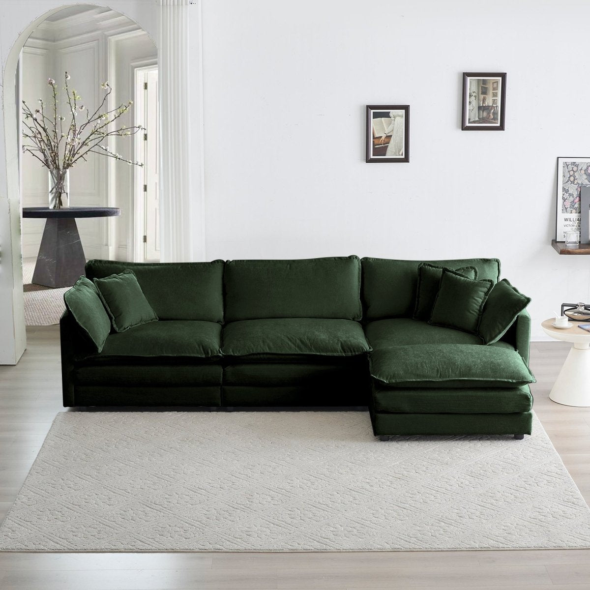 Walker Edison Chenille Modular Cloud Couch - L - Shaped Sectional with Ottoman