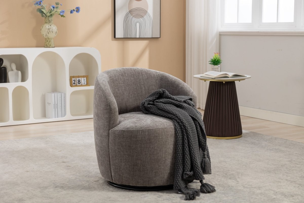 Walker Edison Chenille Swivel Accent Barrel Armchair, Gray