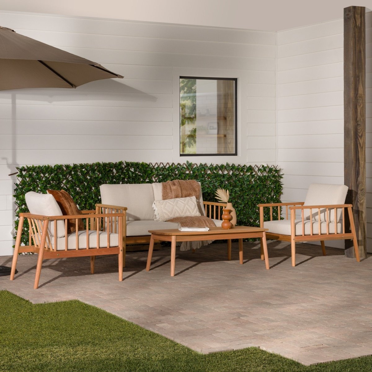 Walker Edison Circa Modern 4 - Piece Solid Wood Spindle Patio Chat Set