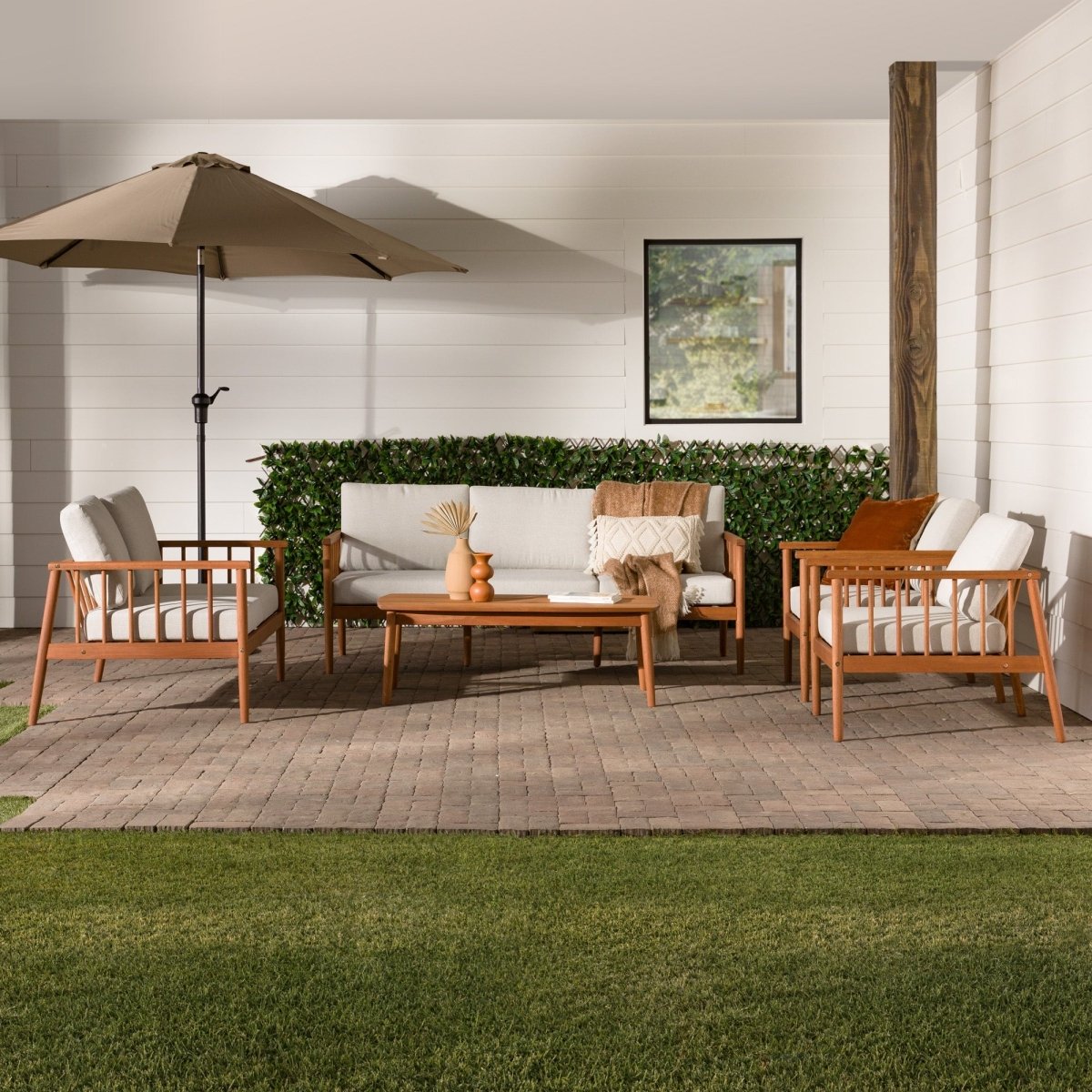 Walker Edison Circa Modern 5 - Piece Solid Wood Spindle Patio Chat Set