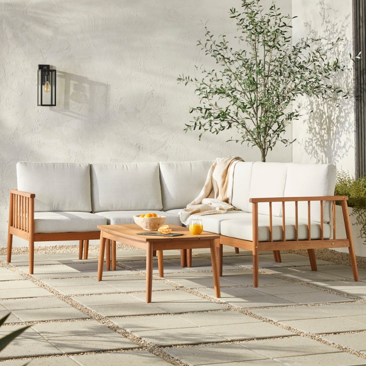 Walker Edison Circa Modern 6 - Piece Spindle Solid Wood Outdoor Sectional and Coffee Table