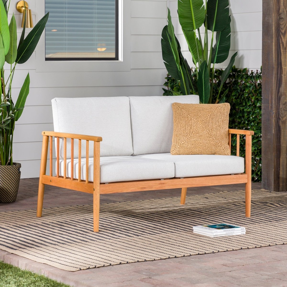 Walker Edison Circa Modern Solid Wood Spindle Patio Loveseat