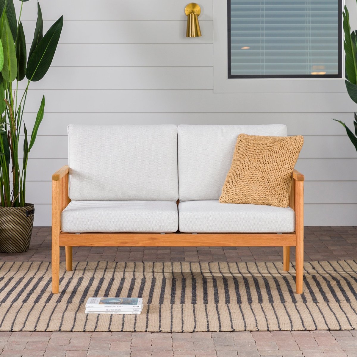 Walker Edison Circa Modern Solid Wood Spindle Patio Loveseat