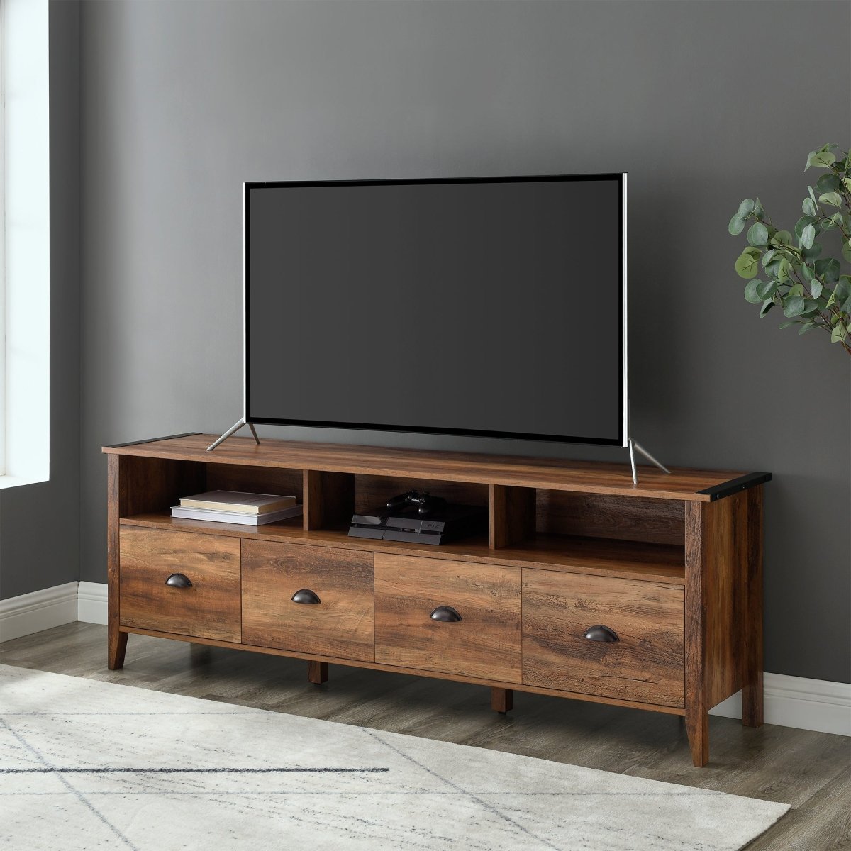 Walker Edison Clair 70" Industrial Farmhouse 4 - Drawer TV Stand