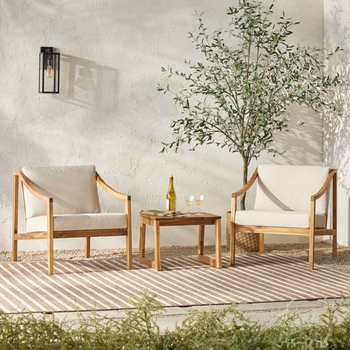 Walker Edison Cologne Modern 3 - Piece Patio Chat Set