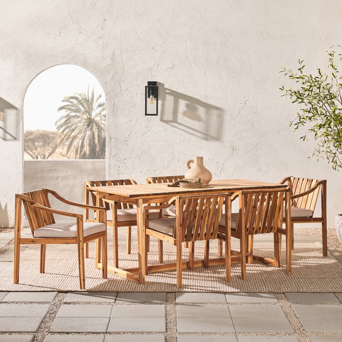 Walker Edison Cologne Modern 7 - Piece Slat - Top Dining Set