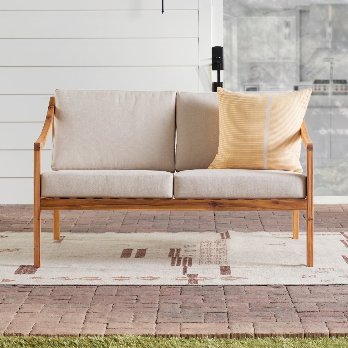 Walker Edison Cologne Modern Solid Wood Outdoor Loveseat