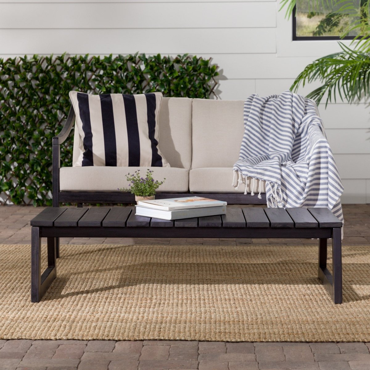 Walker Edison Cologne Modern Solid Wood Outdoor Slat - Top Coffee Table