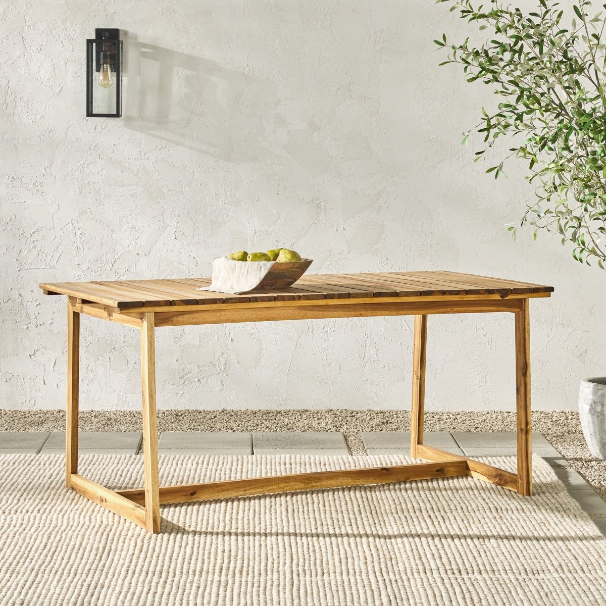 Walker Edison Cologne Modern Solid Wood Slat - Top Outdoor Dining Table