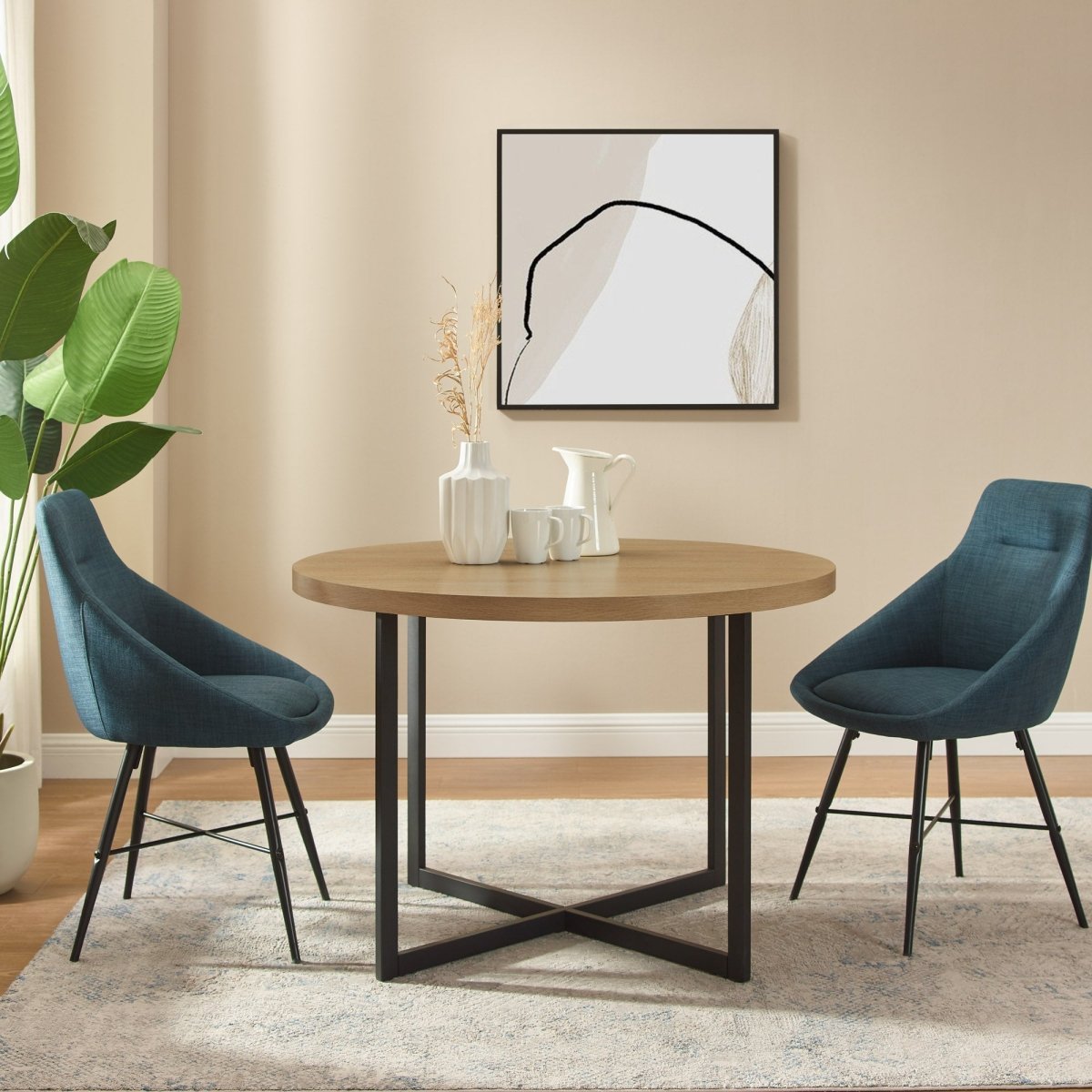 Walker Edison Connor 42" Metal and Wood Modern Round Dining Table
