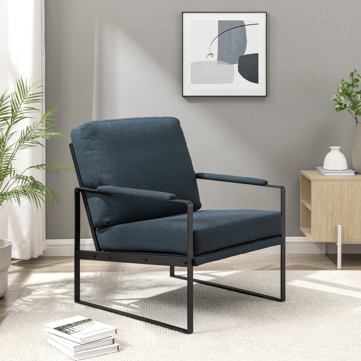 Walker Edison Contemporary Square Metal Frame Accent Chair