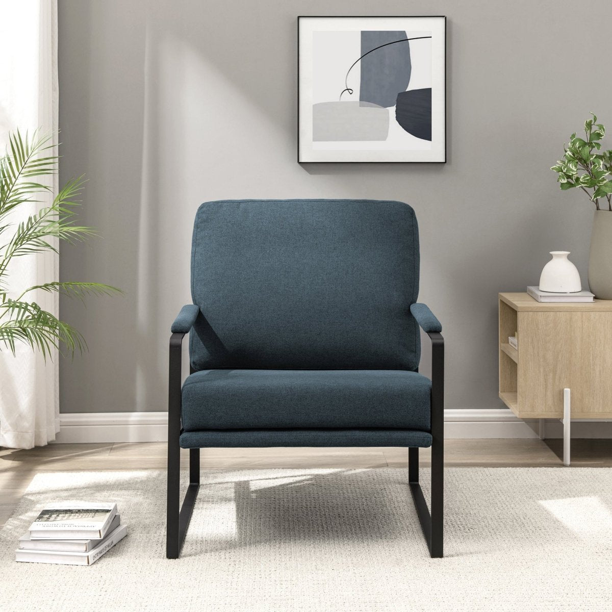 Walker Edison Contemporary Square Metal Frame Accent Chair