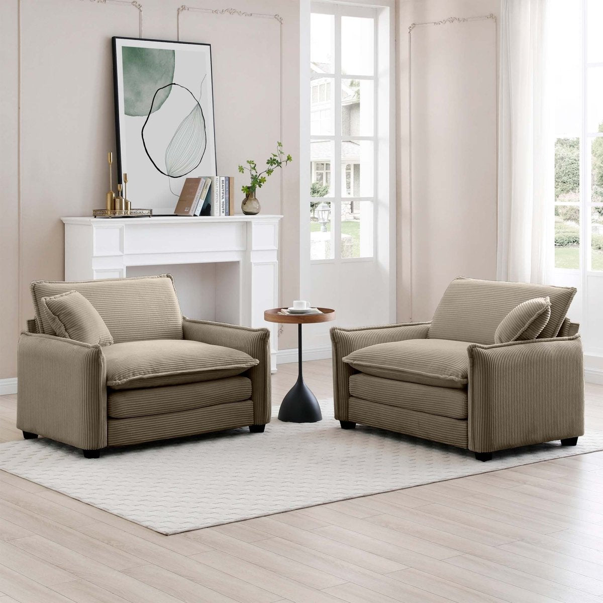 Walker Edison Corduroy Cloud Deep Seated Accent Sofa Chairs, Set of 2