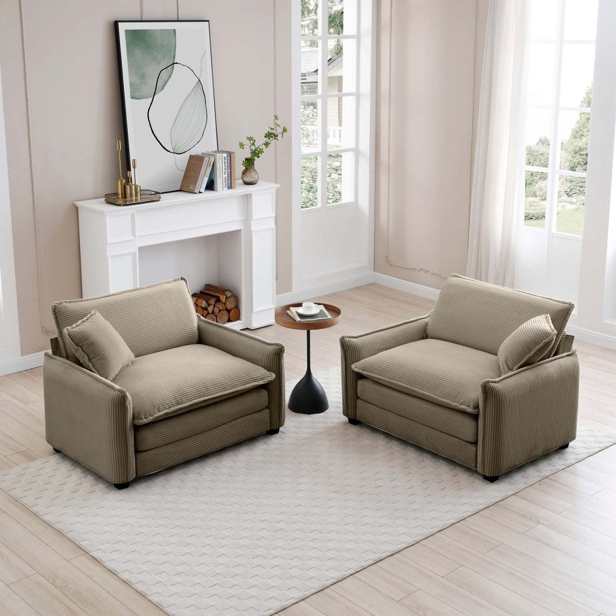 Walker Edison Corduroy Cloud Deep Seated Accent Sofa Chairs, Set of 2