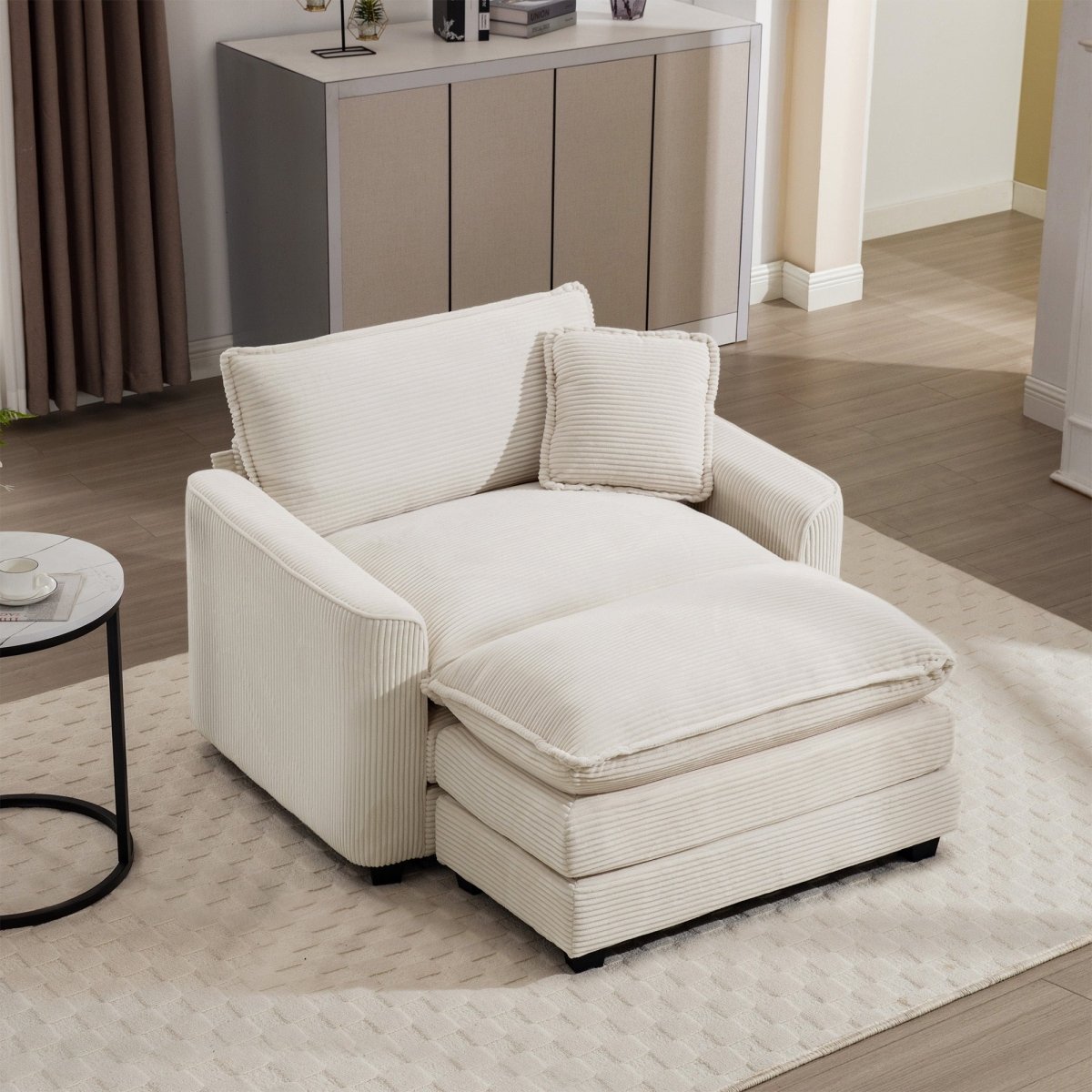 Walker Edison Corduroy Deep Seat Cloud Accent Chair with Ottoman - Beige