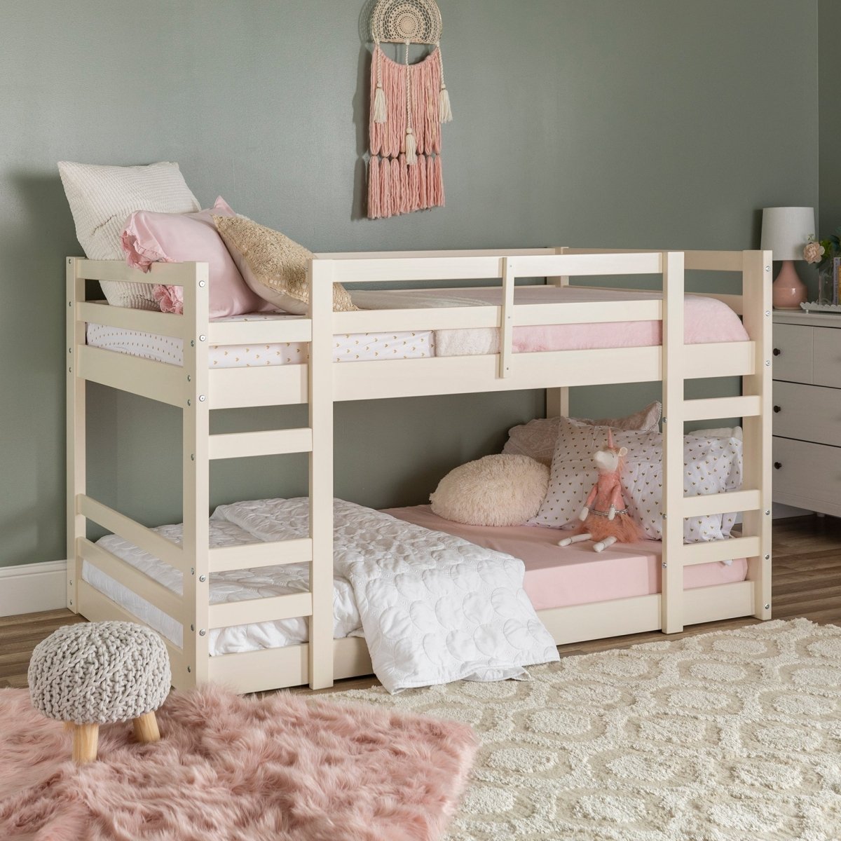 Walker Edison Cottage Jr. Twin Over Twin Solid Wood Bunk Bed