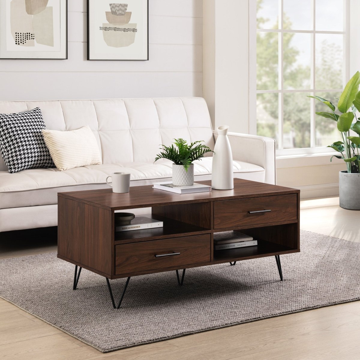 Walker Edison Croft 42" 2 - Drawer Coffee Table with Hairpin Legs