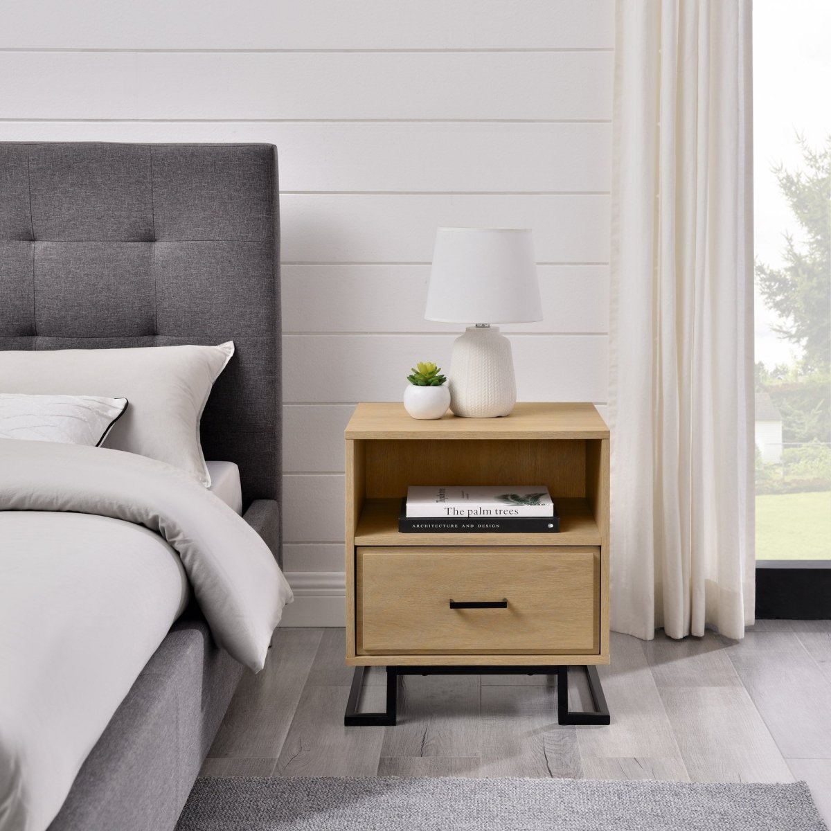 Walker Edison Danae Modern Wood and Metal L - Leg Nightstand
