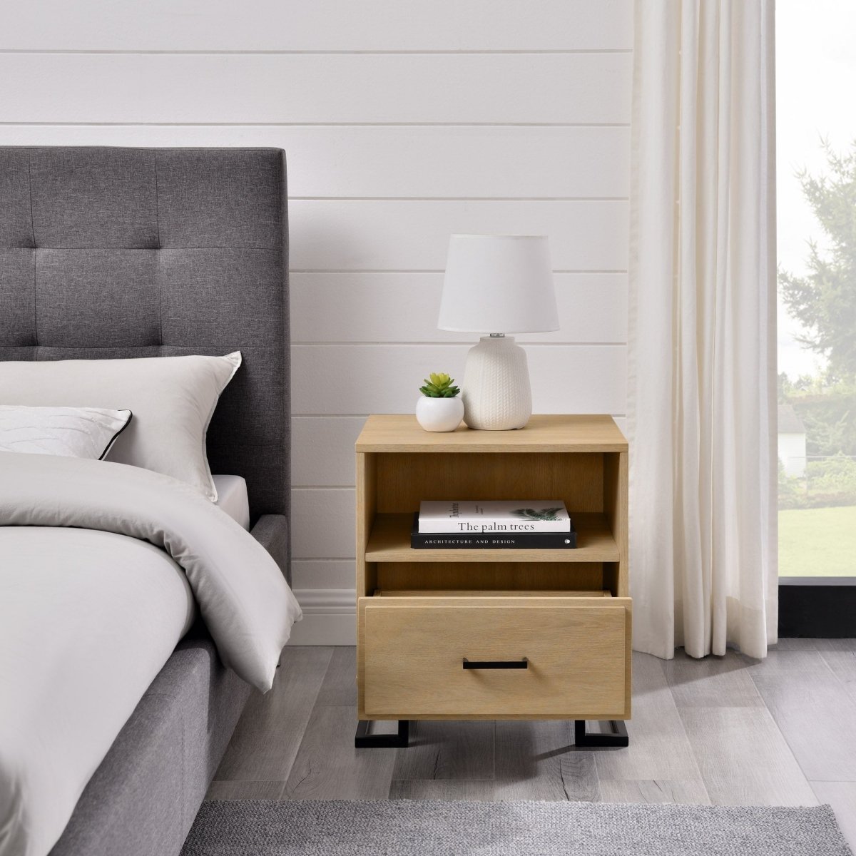 Walker Edison Danae Modern Wood and Metal L - Leg Nightstand