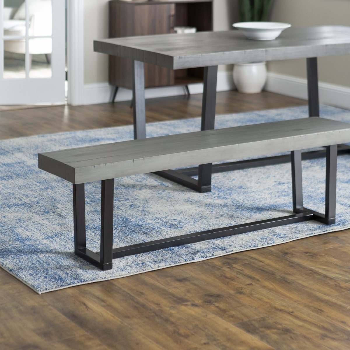 Walker Edison Durango 60" Solid Wood Dining Bench - Distressed Farmhouse Steel