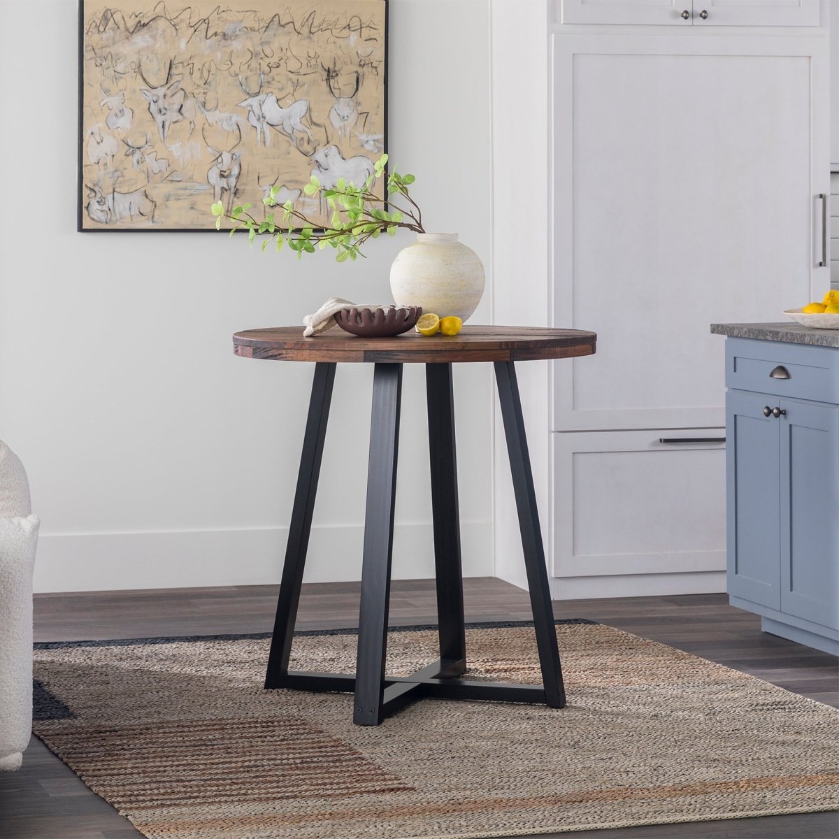 Walker Edison Durango Solid Pine Round Dining Table - Distressed 36"/42"